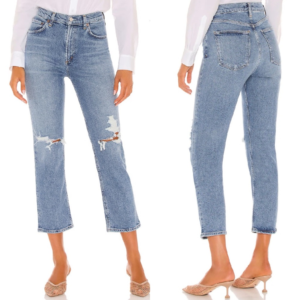 Agolde Wilder Straight Jeans Whiplash Blue Womens Size 25 Style A156B-1255 Denim